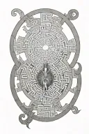 minatuar standing in front of a labyrinth maze tattoo design idea