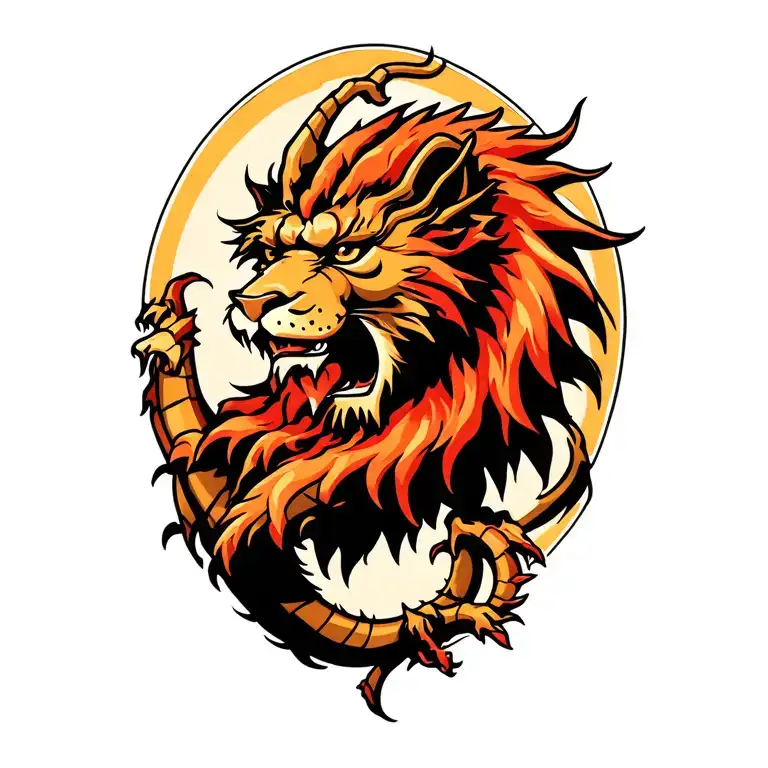 "Caveman lion dragon" Battle Royale tattoo design idea