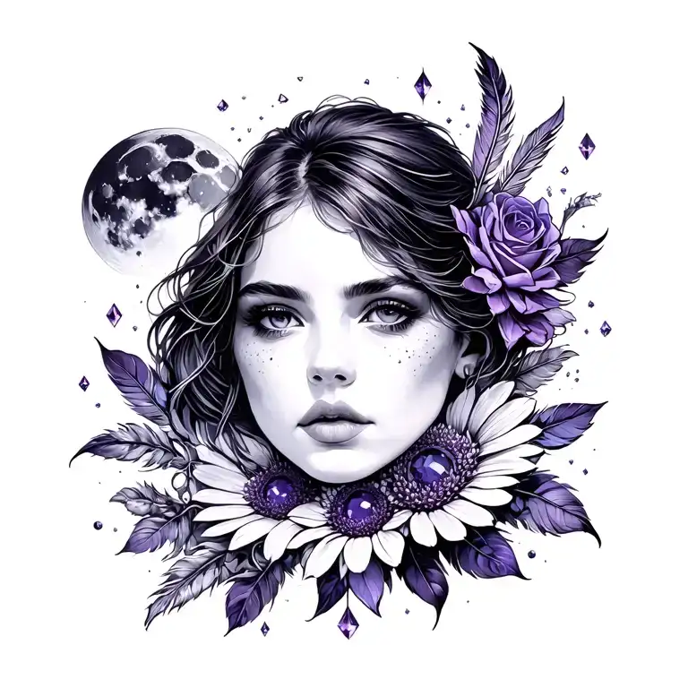 Merkur / aster / sapphire / feather / uranium / violet / amethyst / flash / moon / rose / Moonstone / Halfmoon tattoo design idea
