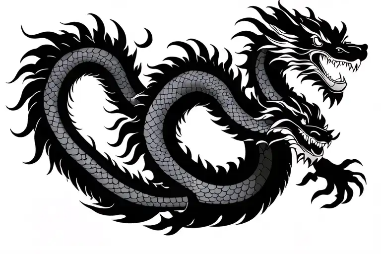 traditional Japanese dragon without wings black and dark grey full body length design HD  tattoo design idea