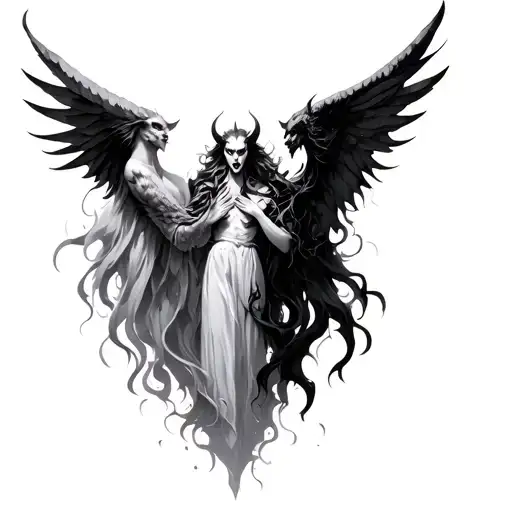 demon and angel half demon tattoo design idea