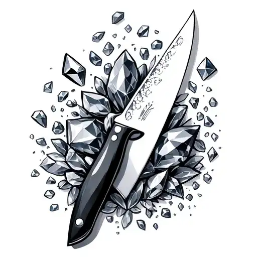 chef knife gems scattered tattoo design idea
