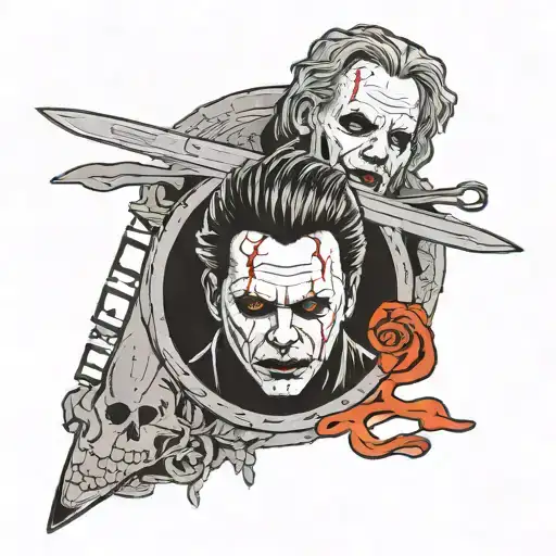 micheal myers's reflection in a butcher's blade tattoo design idea