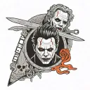 micheal myers's reflection in a butcher's blade tattoo design idea