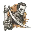 micheal myers's reflection in a butcher's blade tattoo design idea