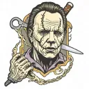 micheal myers's reflection in a butcher's blade tattoo design idea