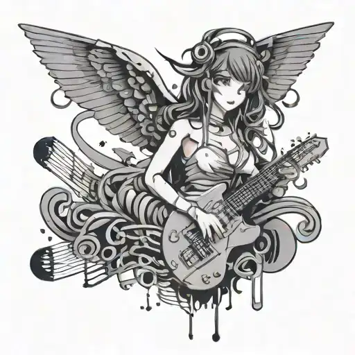 Anime character surrounded my music notes tattoo design idea