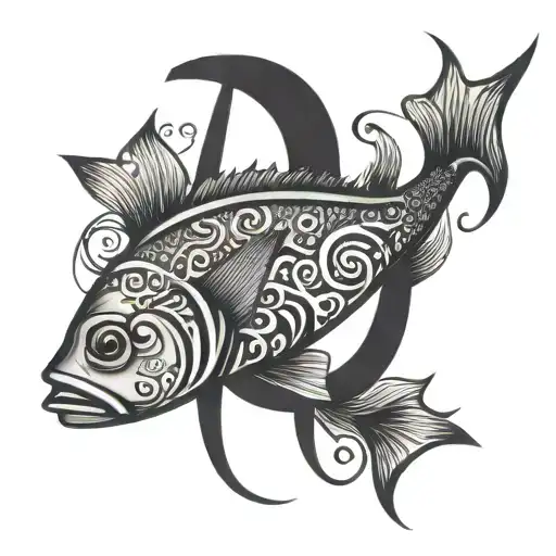 Christian fish incorporating letters J R J D M N tattoo design idea