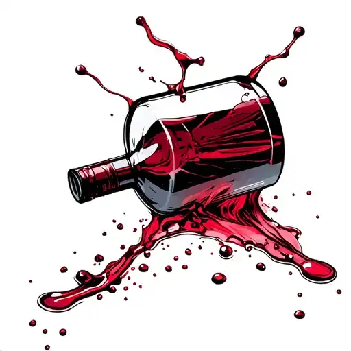 broken bottle of wine spilling wine tattoo design idea
