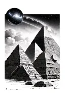 Pyramids of giza with Thoth egyptian god and a galaxy overhead tattoo design idea