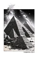 Pyramids of giza with Thoth egyptian god and a galaxy overhead tattoo design idea