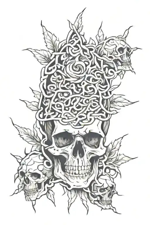 Skull fire thorns intertwined tattoo design idea