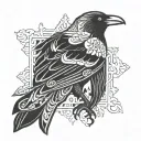 A stylized snowflake pattern incorporating a hidden image of a raven tattoo design idea