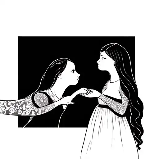 stickman girl holding hands with stickman tattoo design idea