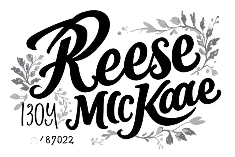 pretty cursive font saying "Reese McKae 03/05/2024 tattoo design idea