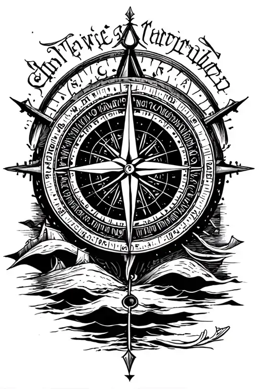 Compass, ship and name written tattoo design idea
