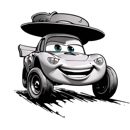woody in the style of rat fink driving lightning McQueen tattoo design idea