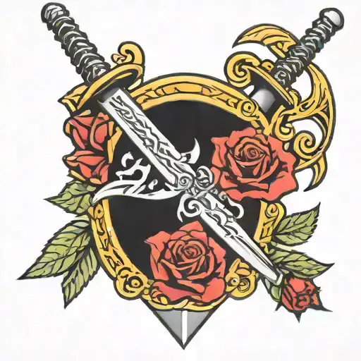 United States Marine Corps sword intertwined with red roses tattoo design idea