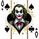 Black and gold card, a small heart, diamond, club and spade in each corner and a joker image in the middle tattoo design idea