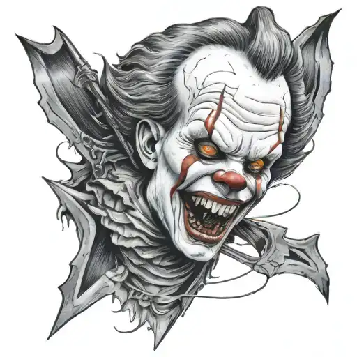 bowing arrow going through pennywise annabell and scream tattoo design idea