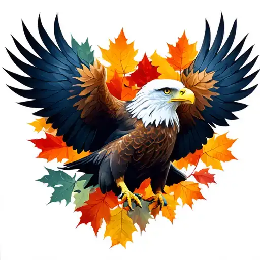 Eagle bright fall leaves tattoo design idea