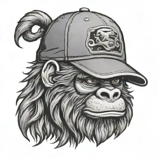 Bigfoot head wearing trucker hat tattoo design idea
