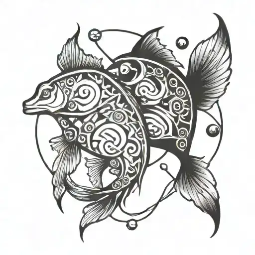 Geometrical pisces zodiac symbols tattoo design idea