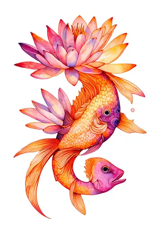 Pisces zodiac sign with water lily flower intertwined tattoo design idea