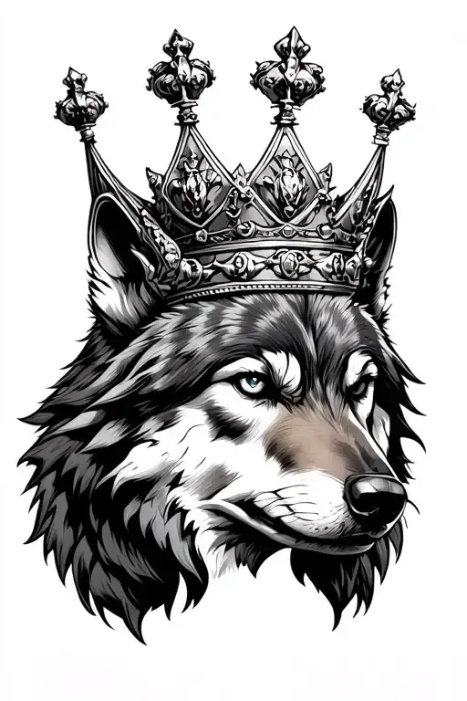Wolf with King of Reis Crown tattoo design idea
