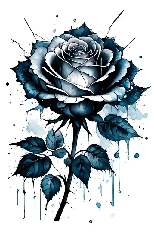 massive watercolor design of a shattered glass rose tattoo design idea