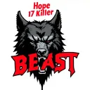 one centered black werewolf head with "Hope 17 Killer" written above in red and the word "BEAST" written below tattoo design idea