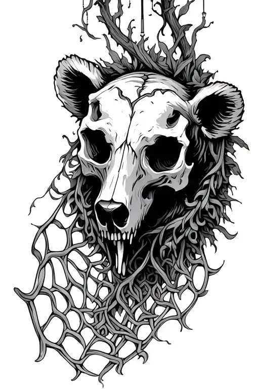bear skull fog vines hanging web Celtic knot tattoo design idea