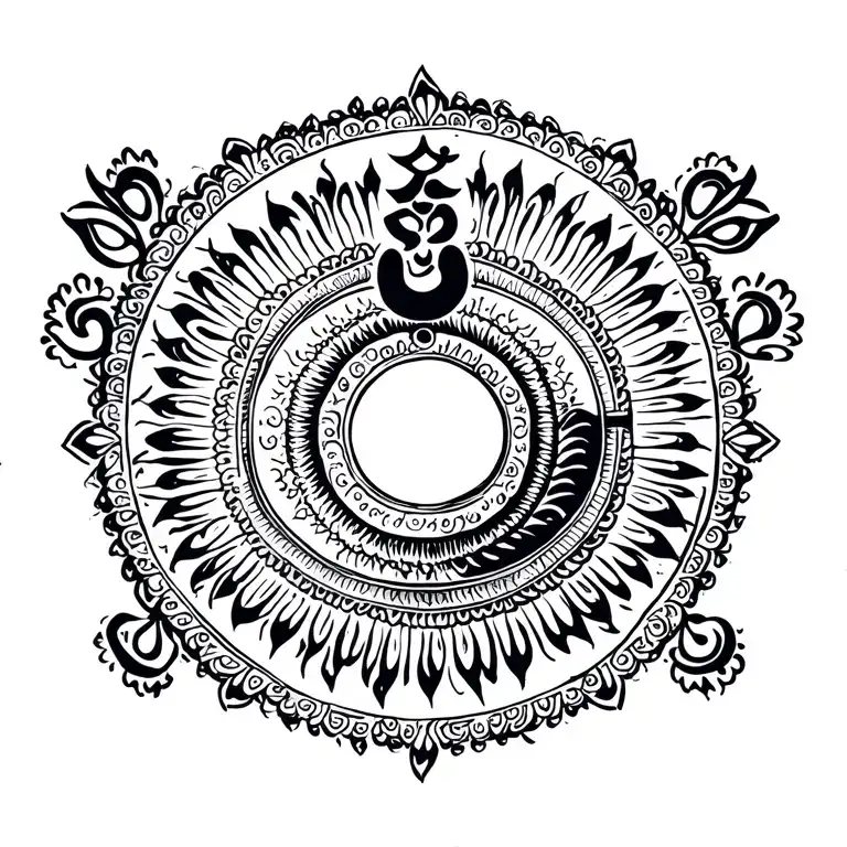 Sudarshan Chakra and trishul Om tattoo design idea