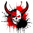 I want a tattoo of a devil-like skeleton with a Japanese mask on the devil's face, a Japanese mask on half of a Japanese tattoo design idea