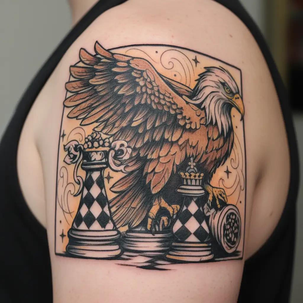 Eagle holding chess piece  tattoo design idea