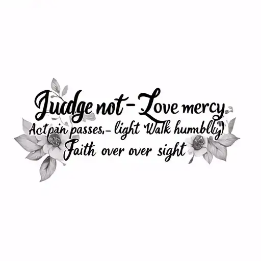 Judge not • Love mercy • Act justly • Walk humbly • pain passes • light endures • faith over sight tattoo design idea