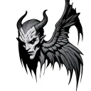 Devil with no face, make it abstract design, with wings and make it sketch type tattoo design idea