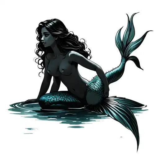 little mermaid sitting tattoo design idea