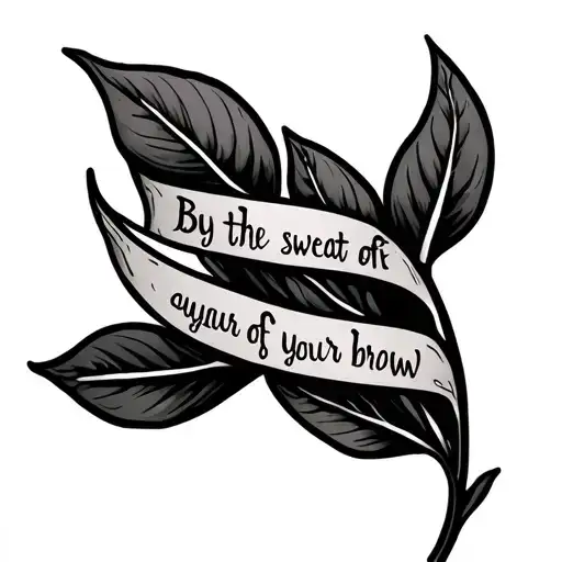 Forearm wrap around tattoo of an olive branch with “by the sweat of your brow” written in hebrew tattoo design idea