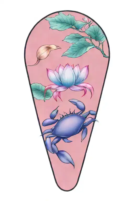 crab and lotus flower blooming tattoo design idea