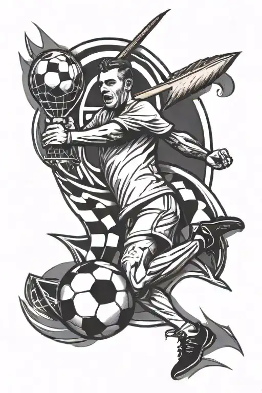 soccer, darts and cricket tattoo design idea