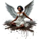 black African American angel. clear face. beautiful. young woman spreading wings. with mud on feet tattoo design idea