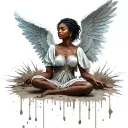 black African American angel. clear face. beautiful. young woman spreading wings. with mud on feet tattoo design idea