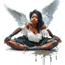 black African American angel. clear face. beautiful. young woman spreading wings. with mud on feet tattoo design idea