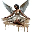 black African American angel. clear face. beautiful. young woman spreading wings. with mud on feet tattoo design idea
