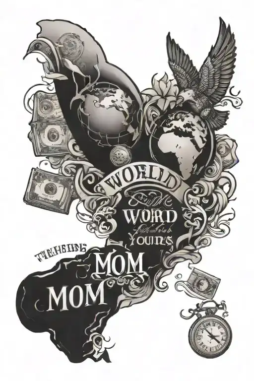 The world is yours, money, mom birth date tattoo tattoo design idea
