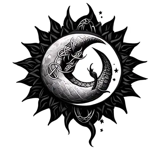 hour glass moon sun stars snake Celtic knot intertwined tattoo design idea