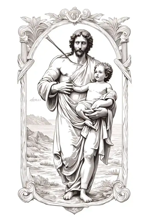 st christopher carrying baby jesus tattoo design idea
