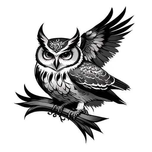 chola woman with an owl tattoo design idea