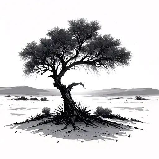 dates tree sunset desert landscape tattoo design idea